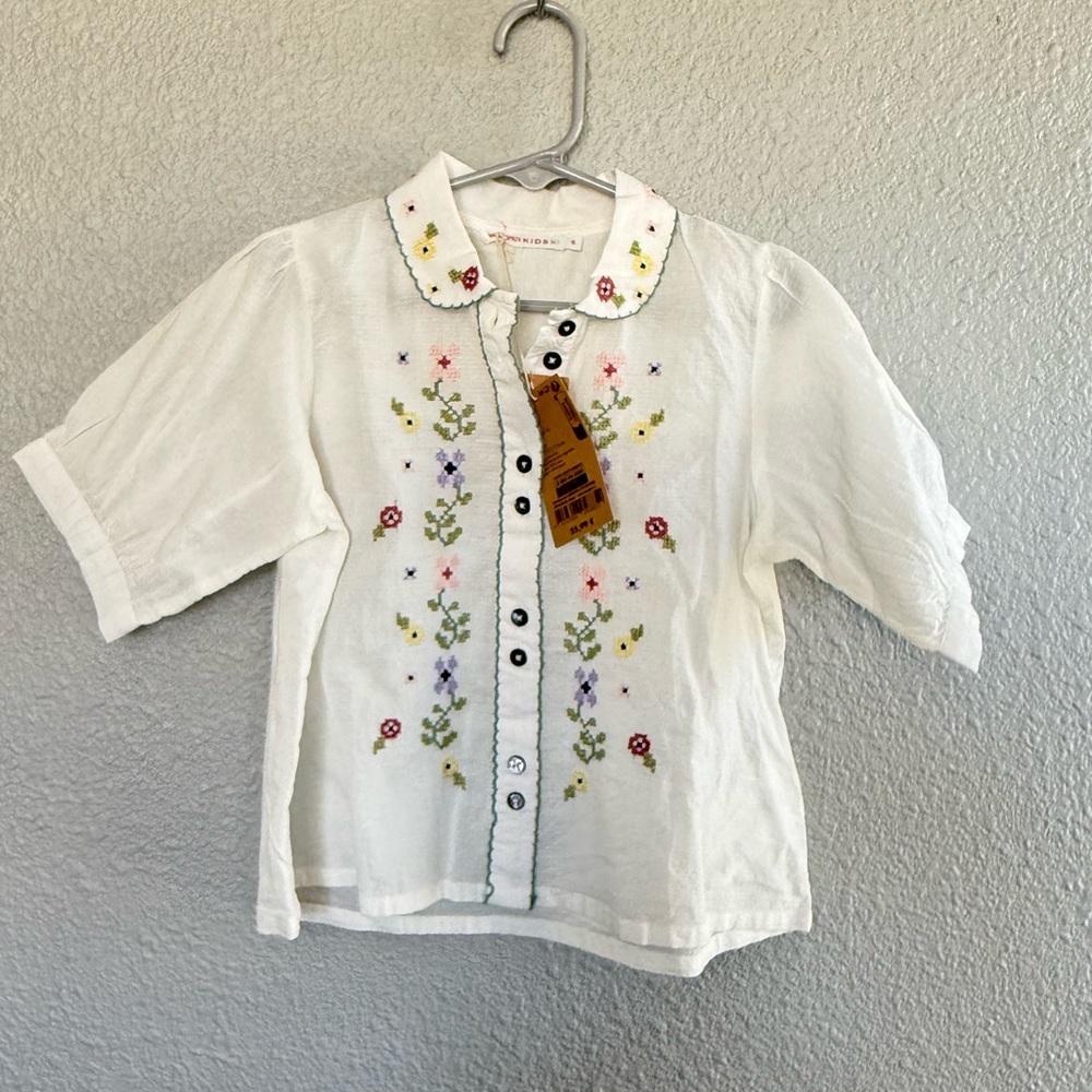 NWT Monoprix Kids Embroidered Blouse Size Large‎ Sheer Size 6